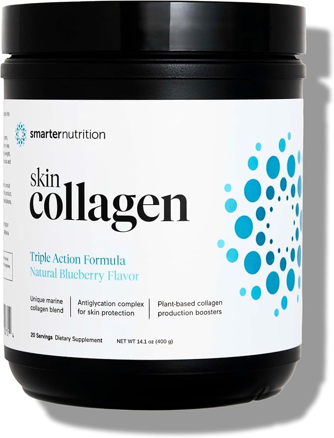 Smarter Nutrition Marine Collagen - Type 1 & 3 Peptides with Herbal Antioxidants for Skin and Hair Health - Vitamin E & C, Green Tea, Berry Powder, Quercetin - (20 Servings (Pack of 1))