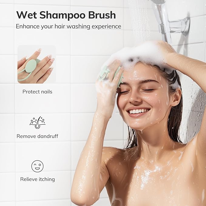 Sndyi Silicone Scalp Massager Shampoo Brush, Hair Scrubber with Soft Silicone Bristles, Scalp Scrubber/Exfoliator for Dandruff Removal, Wet Dry Scalp Brush for Hair Growth & Scalp Care