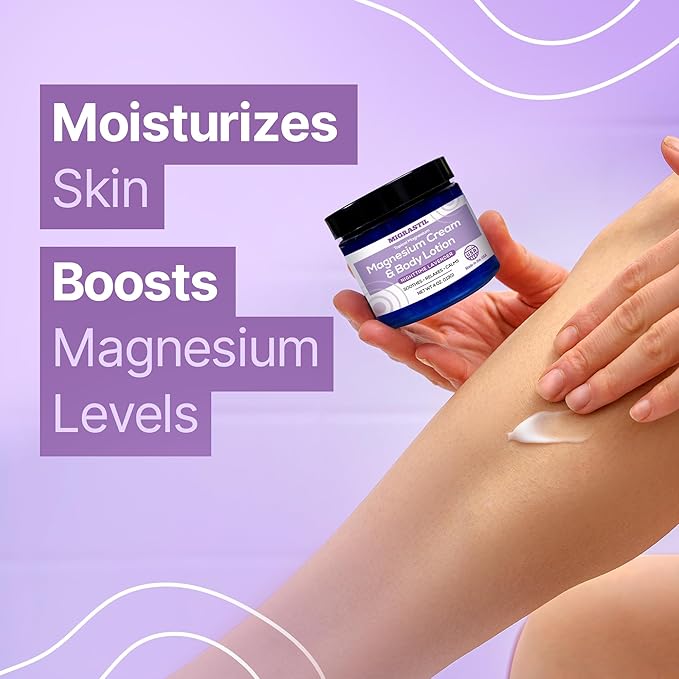 Nighttime Lavender Magnesium Cream & Non-Greasy Body Lotion. Extra Strength 250mg Magnesium Chloride for Muscle Relief, Leg Cramps, Relaxation and Sweet Sleep. Vegan, Made in The USA.