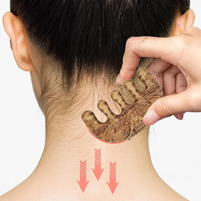 Natural Wood Wide Tooth Hair Comb Head Scalp Massage No Static Green Sandalwood Hair Pick Wooden Comb for Women Men Kids Hair Neck Hands Legs Caring Tool (Dragon Head), Brown