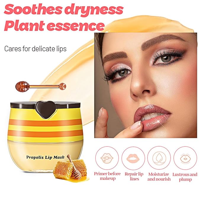 Bee Lip Balm Honey Pot, 6pcs Propolis Lip Mask Overnight Moisturizing Fruity Lip Balm with Stick, Hydrating Prevention Dry and Cracked Lip Scrubs Exfoliator Lip Care, Sleeping Lip Mask Hydrating (A#)
