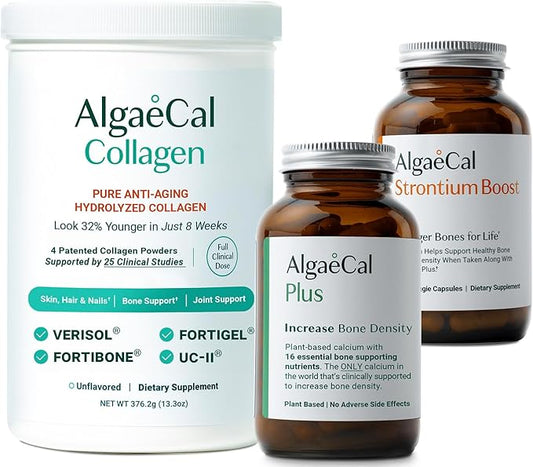 ALGAECAL Bone Builder & Collagen Bundle – Clinically-Supported Collagen with Verisol, Fortibone, Fortigel + Plant-Based Calcium, Strontium, D3, K2, Magnesium & 16 Nutrients for Beauty & Bone Health