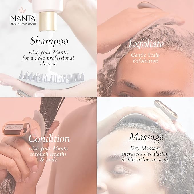 MANTA Pulse Electric Scalp Massage Brush – Wet Exfoliating Scalp Massager, Shampoo Brush for Hair Growth with Shower Holder, Grey