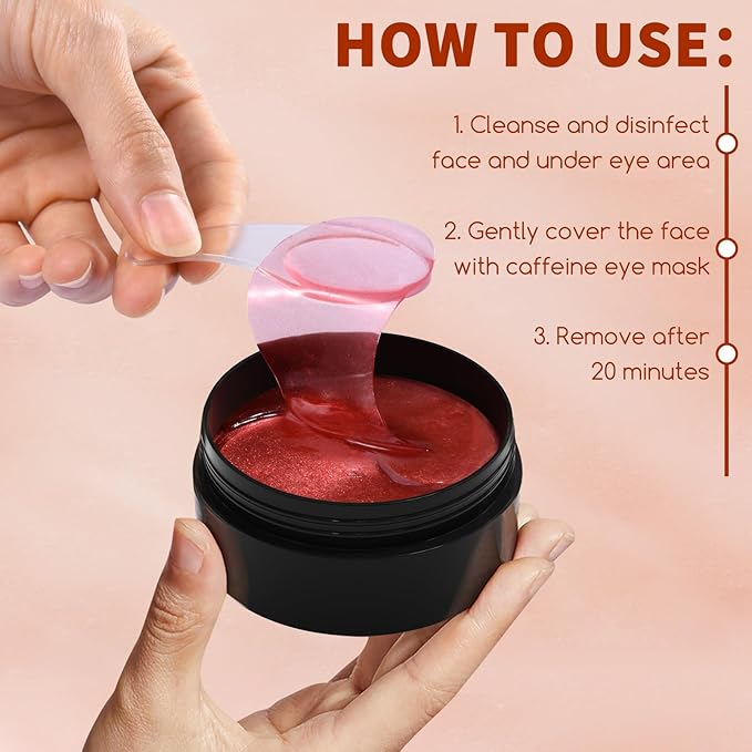 Caffeine Under Eye Masks, 60 Pcs Brightening Eye Patches for Dark Circles and Puffiness with Hyaluronic Acid, Reduce Dark Circles Eye Gel Pad