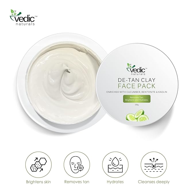 De Tan Face Pack-100g | Enriched With Cucumber Extract, Bentonite Clay & Kaolin Clay | Removes Tan, Skin Brightening & Hydrates | 100% Organic