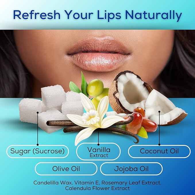 SoftBeso by AlignerOff Sugar Lip Scrub – Vanilla Lip Exfoliator for Dry, Chapped Lips – Moisturizing Formula with Vitamin E, Coconut, Jojoba & Olive Oils – For Men & Women – Ideal Mother’s Day Gift