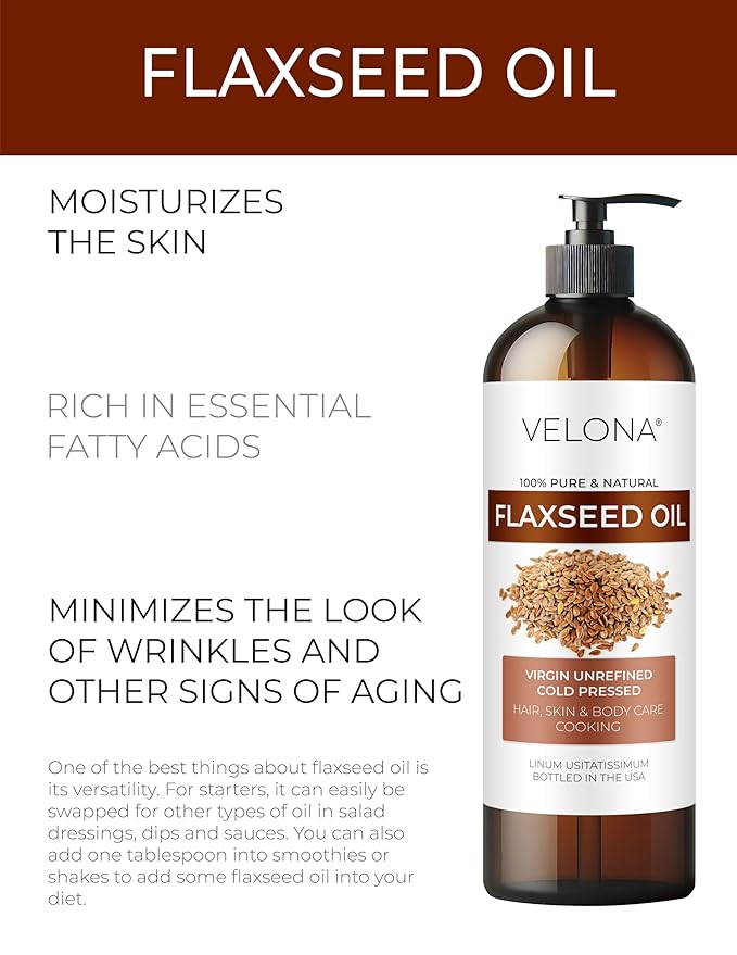 velona Flaxseed Oil - 16 Fl Oz | 100% Pure and Natural Carrier Oil | Unrefined, Cold Pressed |Body, Face & Skin Care | Use Today - Enjoy Results…