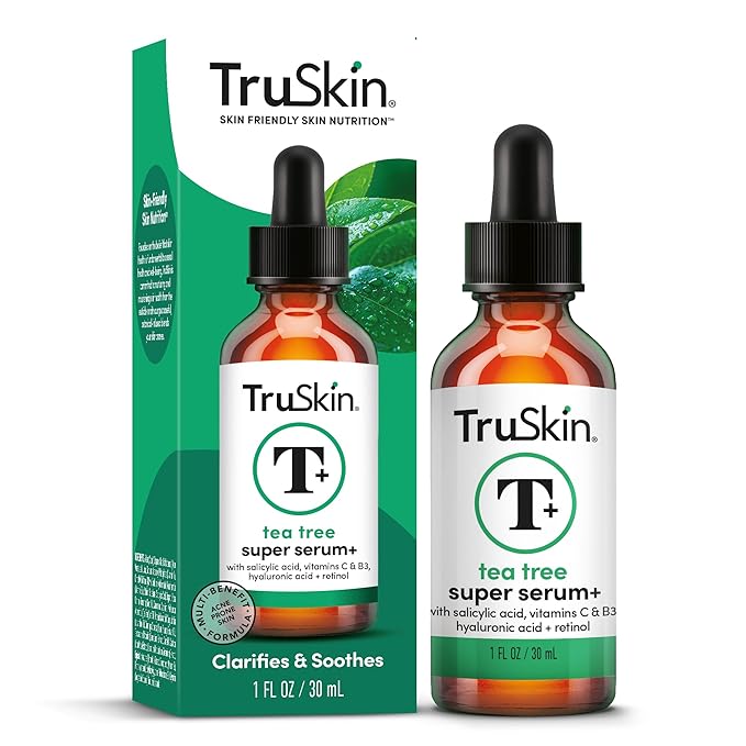 TruSkin Tea Tree Oil Acne Treatment for Face – Acne Serum – Improve the Appearance of Pores, Skin Tone for Smooth, Glowing Skin with Salicylic Acid, Vitamin C, Niacinamide & Retinol, 1 fl oz