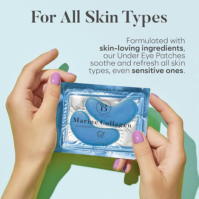 Marine Collagen Eye Patches (30 PAIRS), For Puffy Eyes and Dark Circles, Under Eye Mask with Hyaluronic Acid & Collagen, Deeply Hydrating Formula, Patch Yeux