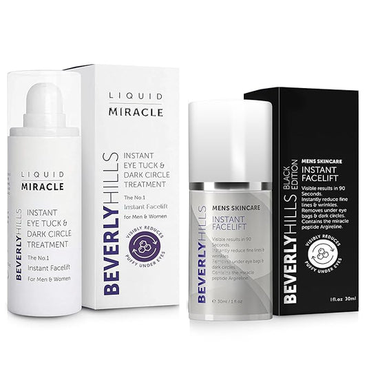 Beverly Hills Instant Facelift Anti Aging Eye Serum Treatment & Mens Instant Facelift Bundle with Discount - For Dark Circles, Puffy Eyes, Wrinkles & Under Eye Bags | 30mL (120 Days Supply Each)