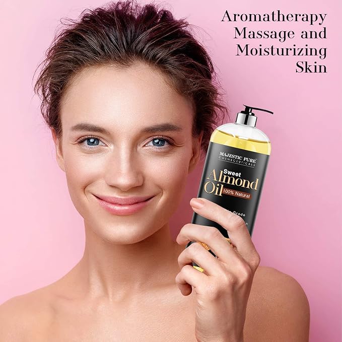 MAJESTIC PURE Sweet Almond Oil, Triple A Grade Quality, Pure and Natural from Spain, Cold Pressed, (Packaging May Vary) - 16 fl. Oz