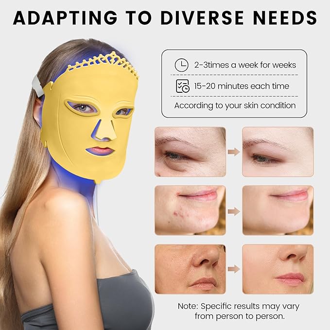Red Light Therapy for Face Mask, Infrared Face Mask, 7 Colors Facial Mask Machine, Silicone Led Face Mask Light Therapy, Blue Light Face Mask at Home, Light Therapy Face Mask for Travel Spa
