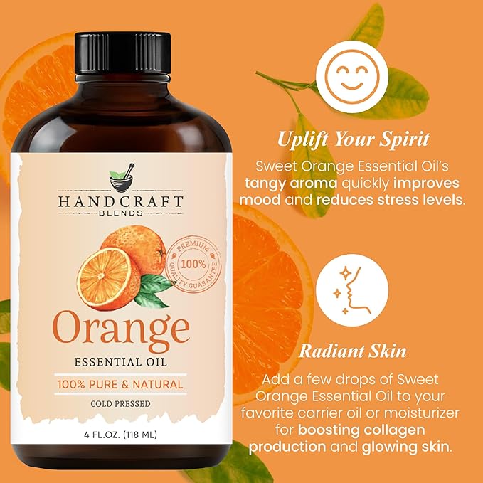 Handcraft Blends Orange Essential Oil - Huge 4 Fl Oz - 100% Pure and Natural - Premium Grade Essential Oil for Diffuser and Aromatherapy