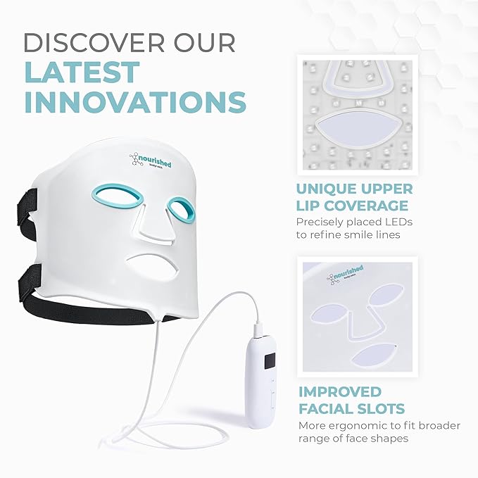 LED Light Therapy Face & Neck Mask - Facial Skin Care Device - 7 Colors Red & Blue - Rejuvenation, Anti-aging Product for Wrinkles