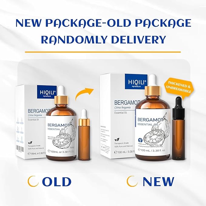 HIQILI Bergamot Essential Oil for Diffuser, Skin, Hair, DIY, 100% Pure & Natural - 3.38 Fl Oz (100 mL)