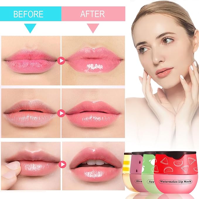 Honey Lip Balm Pot, 3 Pcs Strawberry & Apple & Watermelon Lip Mask Propolis Lip Mask Moisturizing Hydrating Prevention Dry and Cracked Lip Scrubs Exfoliator