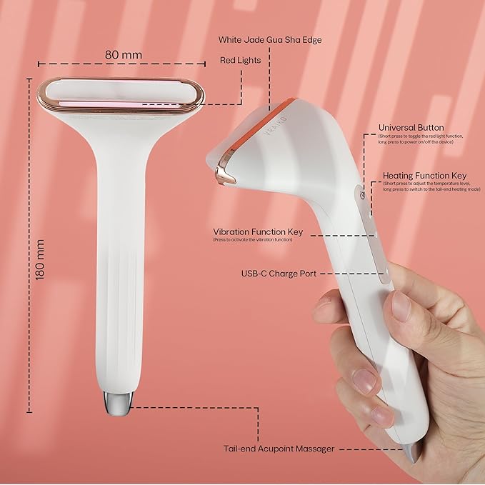 Aurora-X Handheld Gua Sha Device, White Jade Neck Face Massager with Thermal, Vibration and Acupressure Tail, for Face Sculpting Anti-Aging and Relaxation at Home
