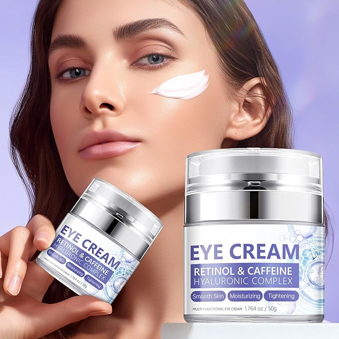 Caffeine Eye Cream for Dark Circles and Puffiness, Retinol Eye Cream for Anti-Aging & Wrinkles, Firming & Repair Under Eye Moisturizer for Hydrating Reduce Fine Lines Smoothing Skin Care 1.76 FL OZ
