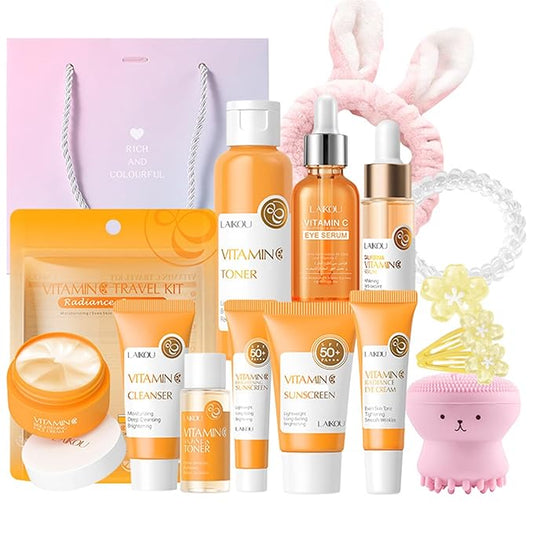 Vitamin C Skin Care Set For Teen Girls, 12 In 1 Vitamin C Birthday Gifts for WomensWith Toner,Cleanser,Toner,Cream,Eye Cream,Sunscreen, Skincare Set For Women 12PCS