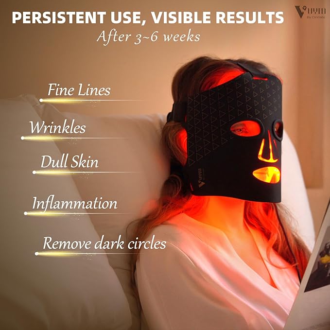VYM LED Face Mask Light Therapy: Portable Remote High-Energy Anti-Aging Skincare Device, 292 LEDs Professional Infrared Red Light Therapy for Face, Red Light Mask Gift Pack - Black