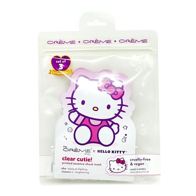 The Crème Shop x Hello Kitty Clear Cutie Printed Essence Sheet Mask, K Beauty Facial Mask (3pk)