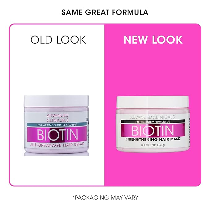 Advanced Clinicals Biotin Hair Treatment Anti-Breakage Repair Hair Mask. Strengthen Broken, Color-Treated Hair W/Repairing Deep Conditioner Manuka Honey & Caffeine, Hydrating Mask Restores Weak Hair
