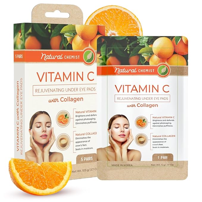 Vitamin C & Collagen Under Eye Patches - Anti-Aging, Reduces Dark Circles, Hydrating, Dermatologist Tested, Cruelty Free Korean Skin Care For All Skin Types - 5 Pairs