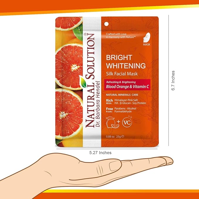 Natural Solution Sheet Mask, Enriched with Blood Orange & Vitamin C, White Brightening and Hydrating, Deep Pore Cleansing, Facial Skin Care - Pack of 20