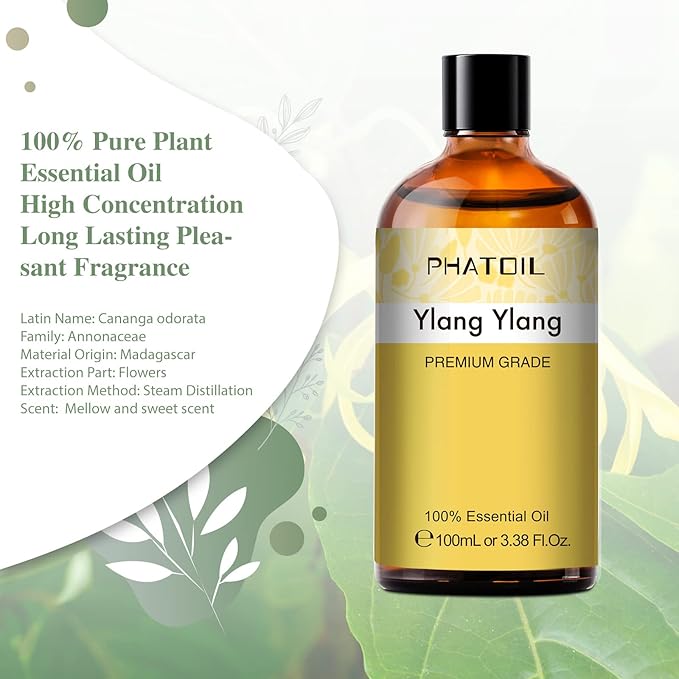 100ML Ylang Ylang Essential Oil, Premium Essential Oils for Diffuser, Humidifier, 3.38fl.oz Scented Oils for Soap, Candle Making
