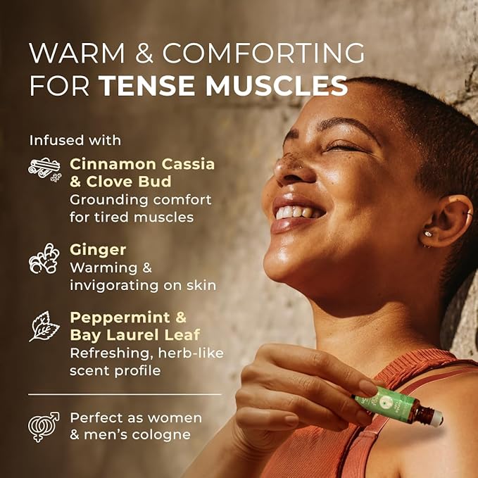 Gya Labs Deep Muscle Relief Essential Oil Roll on - Blended with Soothing Cinnamon, Energizing Ginger Oil & More - Natural Aromatherapy for Sore Muscles & Tension, Travel Size (0.34 Fl Oz)