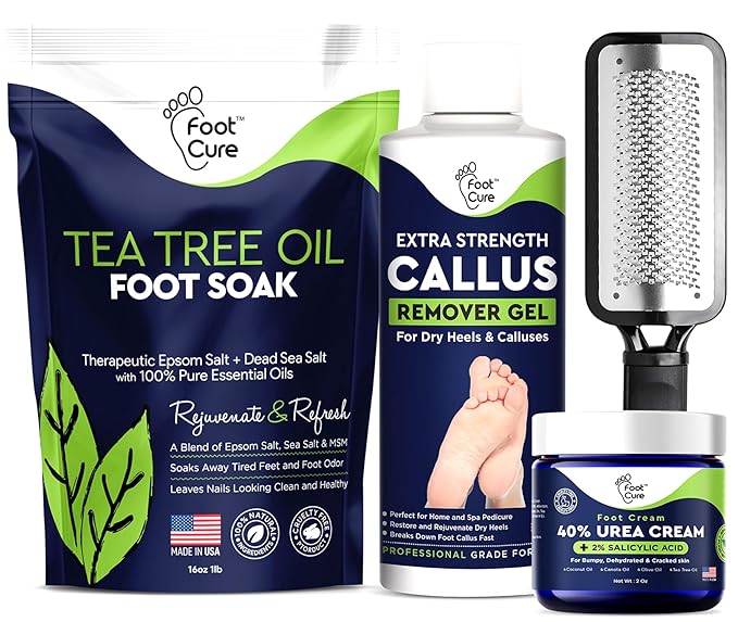 Tea Tree Oil Foot Cream - Moisturizing Athletes Foot Care For Dry Cracked Feet Cream - Heel & Callus Removal,& Tea Tree Foot Soak, Callus Remover Gel Foot File Pedicure Kit