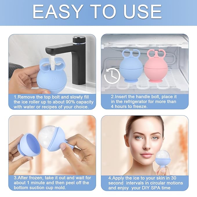 2 Pack Ice Roller for Face, Ice Face Roller for Eye Neck Body, Ice Cube Roller Massager Gua Sha Tool, Eliminates Puffiness, Reusable Facial Ice Mold, De-Puff Eye Bags, Women Men Gifts (Pink and Blue)