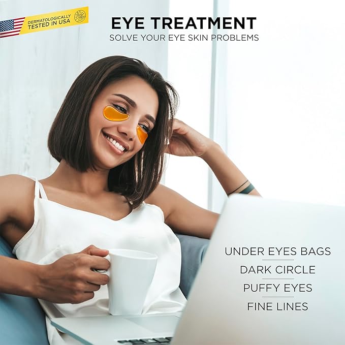 Under Eye Patches for Dark Circles & Puffiness – 20 Pairs with Collagen, Aloe & Gold – Anti-Wrinkle Eye Masks for Women – Hydrating Eye Treatment