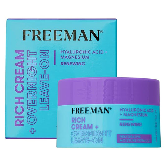 Freeman Rich Cream + Overnight Leave-On, Moisturizing Face Mask, Facial Mask For Dry Skin, Face Cream Infused With Magnesium & Hyaluronic Acid To Hydrate & Soothe Skin, 1.7 fl.oz./ 50 mL Jar