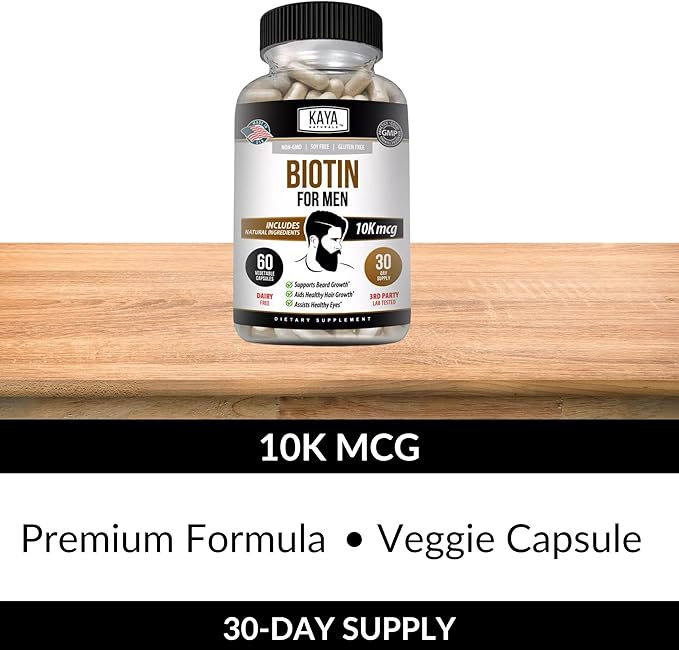 Kaya Naturals Men's Biotin Promotes Beard & Hair Growth Healthy Skin Metabolic Booster 60ct
