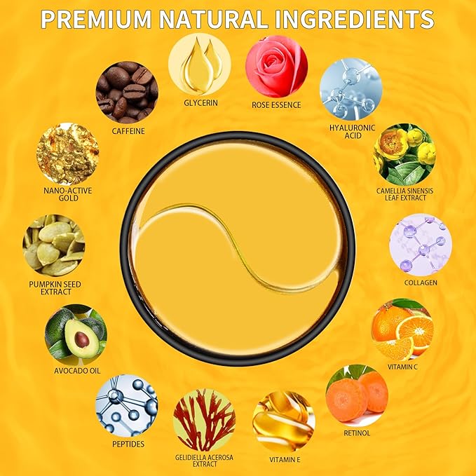 24K Gold Eye Masks for Dark Circles and Puffiness 70PCS, Under Eye Patches for Puffy Eyes Treatment, Under Eye Mask w/Caffeine, Hyaluronic Acid, Peptides for Eye Bags Treatment, Eye Mask Skincare