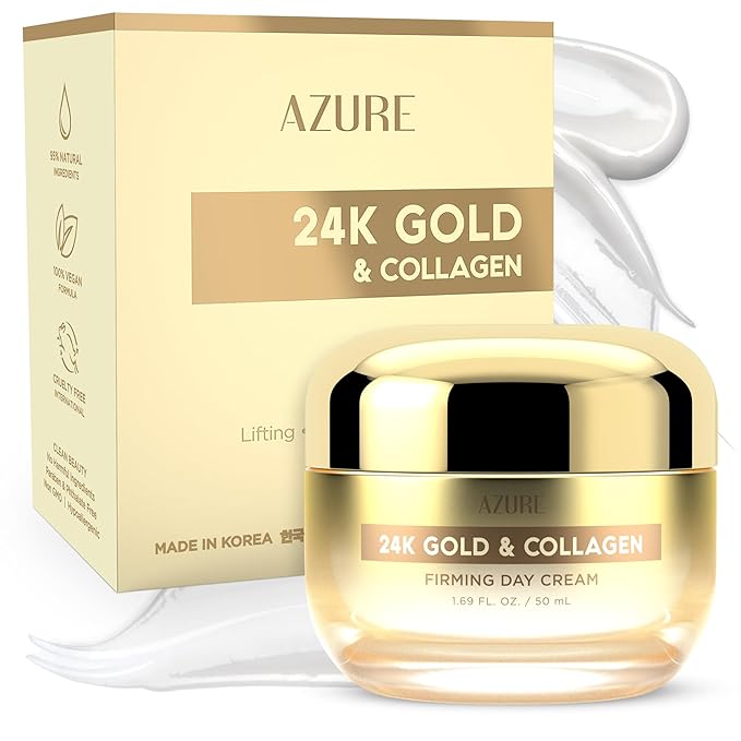 Azure Dermatologist Tested 24K Gold & Collagen Face Moisturizer - K Beauty Anti-Aging Face Cream for Firming & Skin Tightening Face Cream - Korean Skincare - All Skin Type 1.69 fl oz