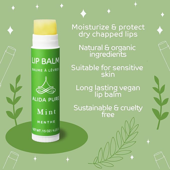 Mint Lip Balm Collection, Vegan Lip Balm Set, Beeswax Free, with Avocado Oil, Organic Jojoba Oil, and Vitamin E, Natural Moisturizer for Dry, Chapped Lips, 5 Tube Set