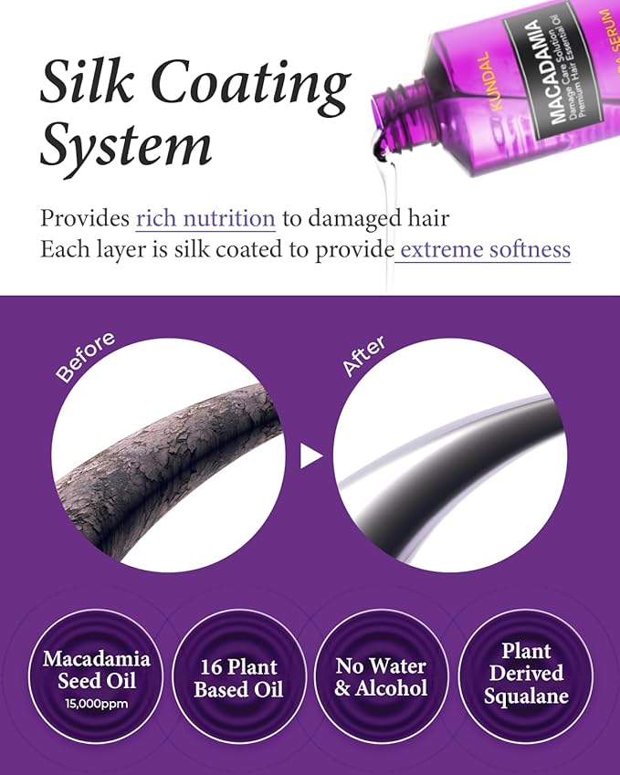 KUNDAL Intense Repair Quick Damaged Care Hair Serum [Cherry Blossom] - Premium Hair Essential Oil, Natural Ingredients, Deep Nourishment. 200ml (100ml x2ea) 6.76 fl. oz