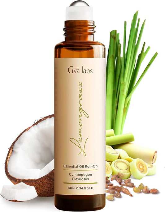 Gya Labs Lemongrass Essential Oil Roll on for Skin - Refreshing Aromatherapy for Outdoor Protection - 100% Pure Natural Lemongrass Oil Perfume Roller - Travel Size (0.34 Fl Oz)