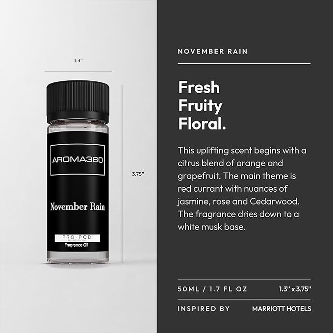 Aroma360 - November Rain Pro Pod Fragrance Oil Blend | Hotel Inspired Luxury Essential Oil Diffuser | Aromatherapy Scent Diffuser Oil | Grapefruit, Orange and Jasmine 1.7 fl oz, 50 mL