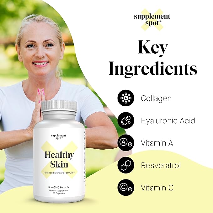 Healthy Skin Anti-Aging Supplement w/Hyaluronic Acid, Trans Resveratrol, Collagen & Alpha Lipoic Acid – Anti Wrinkles Supplement Protects, Rejuvenates & Increases Skin Elasticity (60 Capsules)