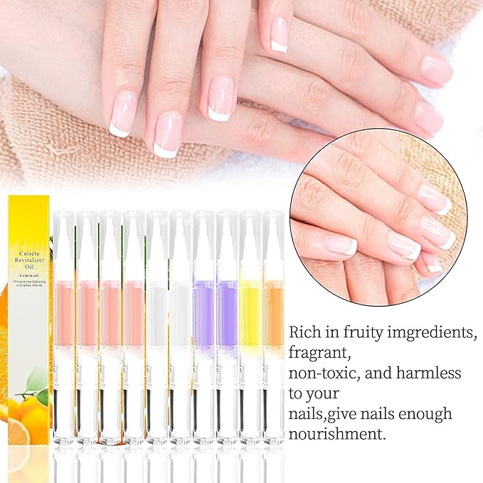 10pcs Cuticle Oil Pens Gel,Nail Oil Pen Nail Nourishment Polish for Nails Moist and Treatment,10Kinds of Fruity Smell Cuticle Revitalizer Oil Pen with Soft Brush,Nail Oil Manicure Repair The Cuticle,