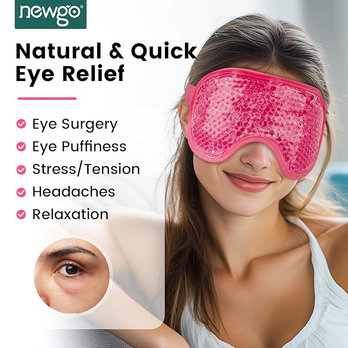 NEWGO Cooling Eye Mask for Puffy Eyes, Cold Eye Mask Eye Ice Pack for After Eyes Surgery, Tension Stress Relief, Itchy Eyes, Headaches, Dark Circles - Rosered