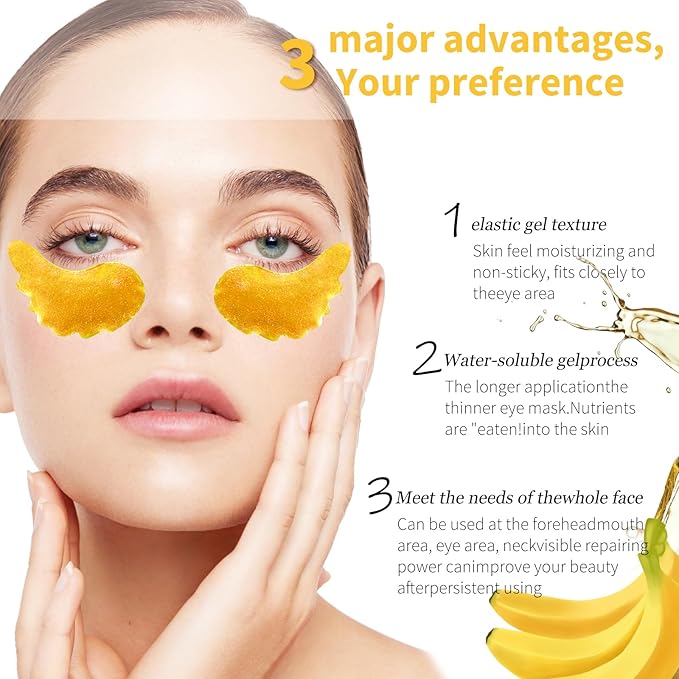 MOND'SUB Under Eye Mask - 6 Pairs Banana Crystal Eye Mask - Puffy Eyes & Dark Circles Treatments with Hyaluronic Acid, Reduce Under Eye Bags and Smooth Wrinkles, Brighten Complexion