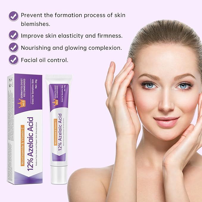Azelaic Acid 12% Serum for Acne, Azelaic Acid Cream for Acne, blemishes and Pimples, Nicotinamide Serum Balances Excess Sebum for Smooth Skin, 0.7 OZ
