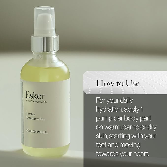 ESKER Nourishing Body Oil For Sensitive Skin Formulated to Hydrate and Retstore Dry Skin Infused with Prickly Pear Oil | Unscented | Vegan | Cruelty-Free Clean Beauty (2 fl oz | 60 ml)