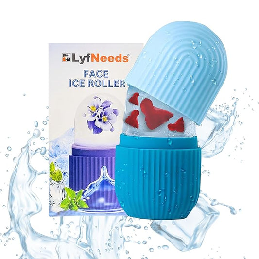 Ice Roller for Face, Eyes & Neck – Reusable Silicone Ice Mold for De-Puffing, Skin Care & Facial Massage (Blue)