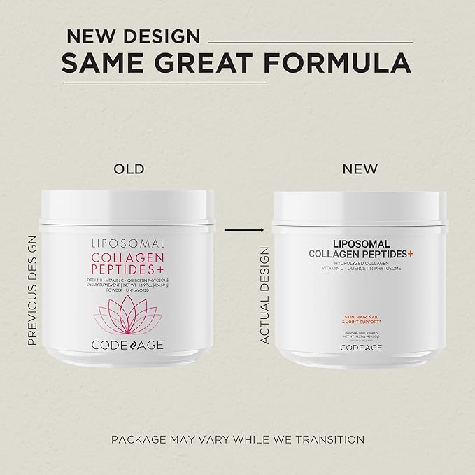 Codeage Liposomal Collagen Peptides Powder + Vitamin C & Quercetin Phytosome, Phospholipid Complex, Grass-Fed Pasture-Raised Hydrolyzed Collagen Type I & III Supplement All-in-One, Non-GMO, 14.97 oz