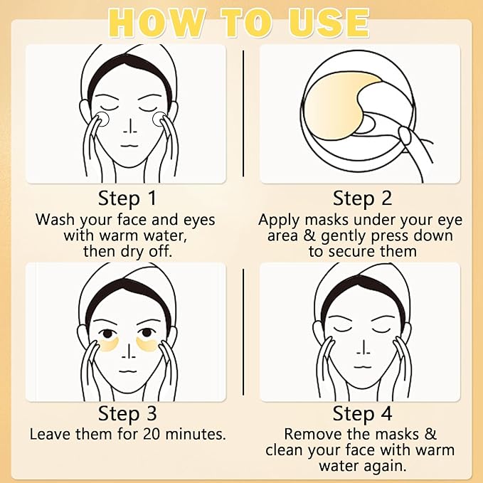 DAMUSI Gold Under Eye Patches for Puffy Eyes and Dark Circles,Moisturise 24k Gold Eye Mask for Dark Circles,Smooth Wrinkles Collagen Eye Patches,Reduce Eye Lines Eye Care（30 Pairs）